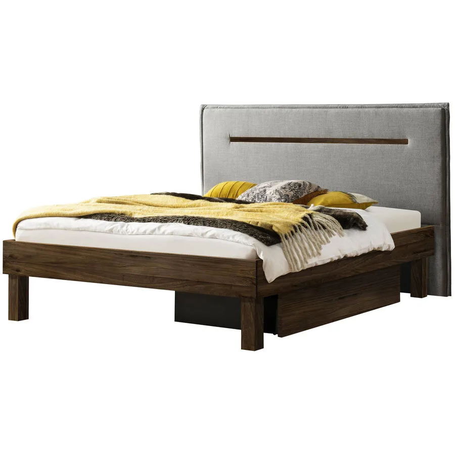 Hasena Bett Sassari Braun Holz 140 x 200 cm - Farbe: nussbaum, grau