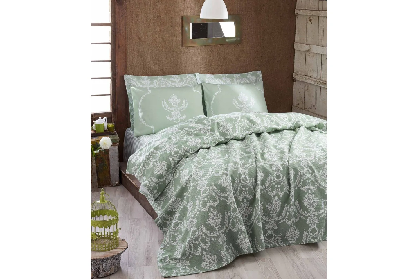 Eponj Home Överkast Enkelt 160x235 cm - Grön/Vit