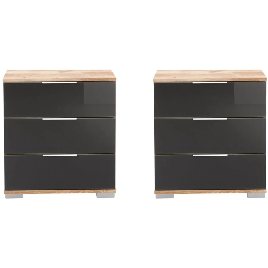 Nachttisch Peyton C grau, Plankeneiche Spanplatte, Kunststoff B 52 H 58 cm