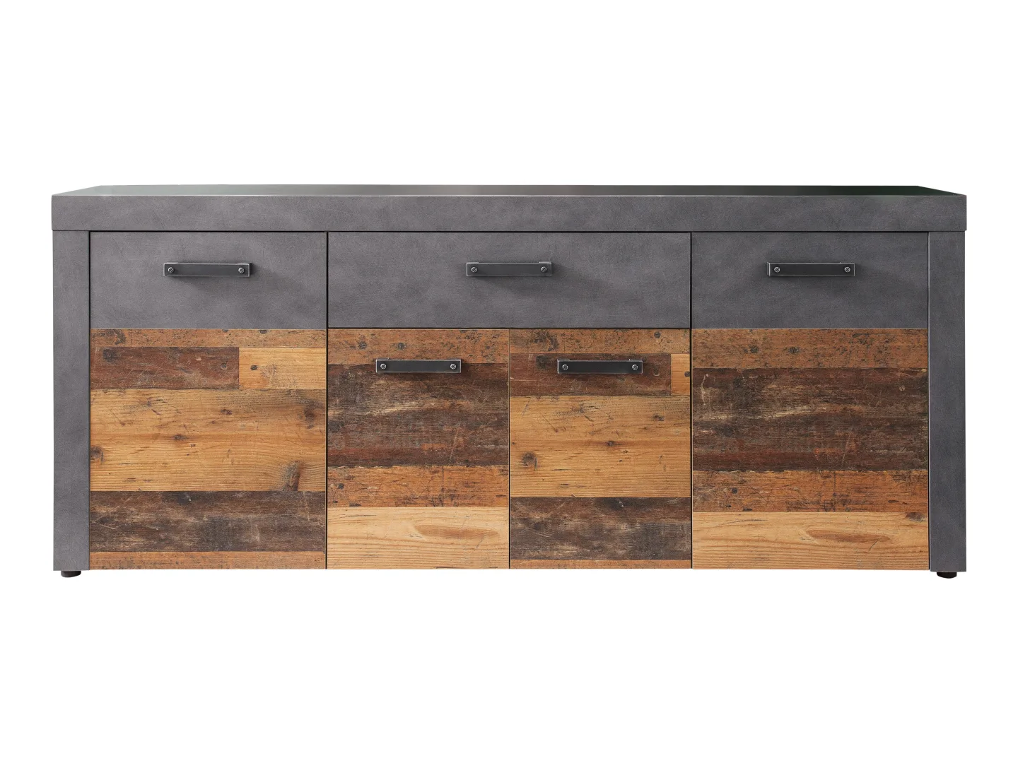 Irina Sideboard 4 Türen und 1 Schublade, grau Matera, Old Wood Dekor.
