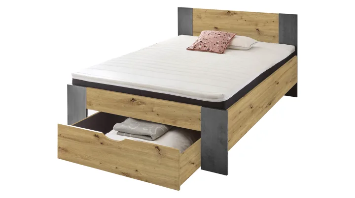 Jugendbett 140 x 200 cm Artisan Eiche - Bettkasten - MARTIN