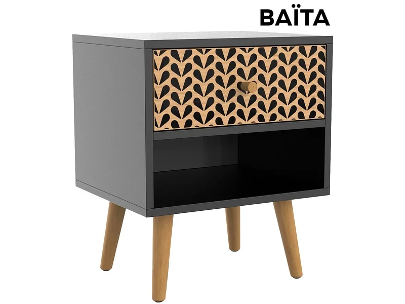 Nachttisch BAÏTA CAPUCINE 1 Schublade 40x33x49cm schwarz matt