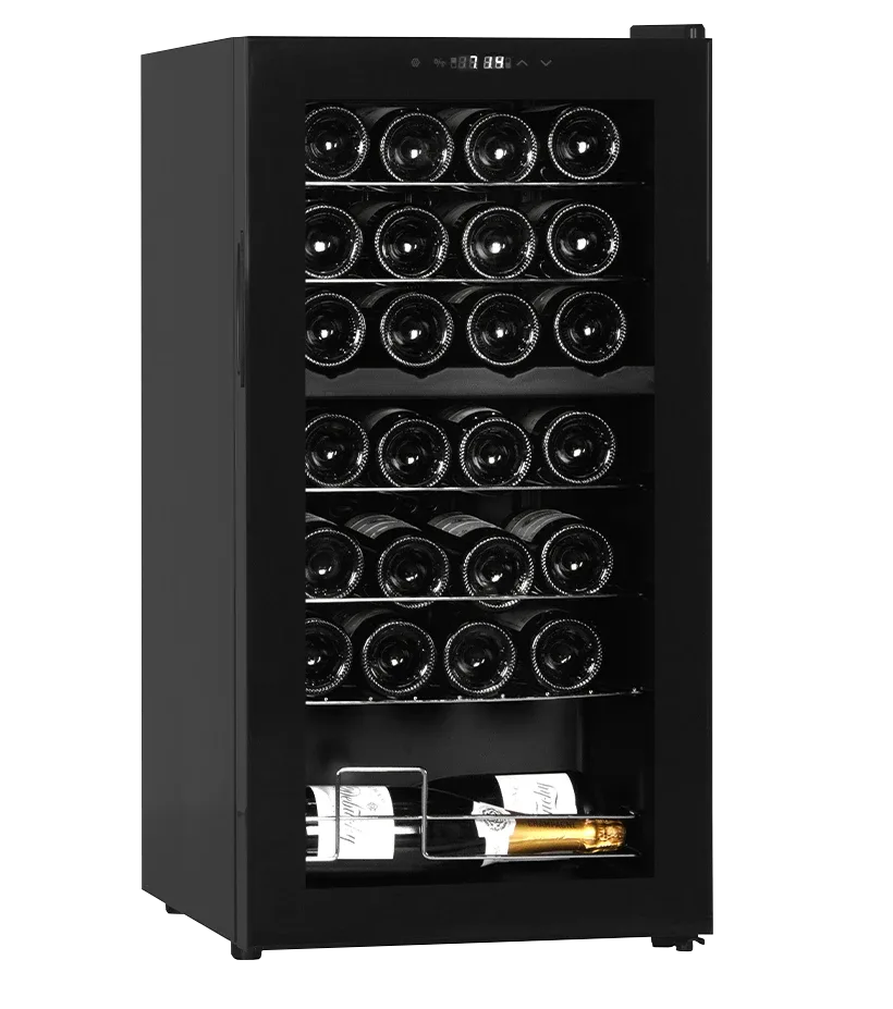 Weinkühlschrank freistehender schwarz, Cavin Northern Collection 28, zwei Temperaturzonen, 28 Flaschen, leiser Weinkühlschrank, ausziehbare Regale, B: 43 x H: 84,1 x T: 45cm