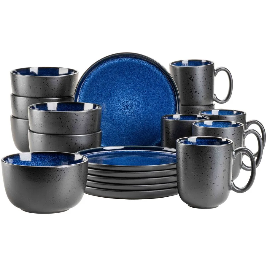 MÄSER Frühstücks-Set Niara Blau/schwarz Steinzeug 18 Stk