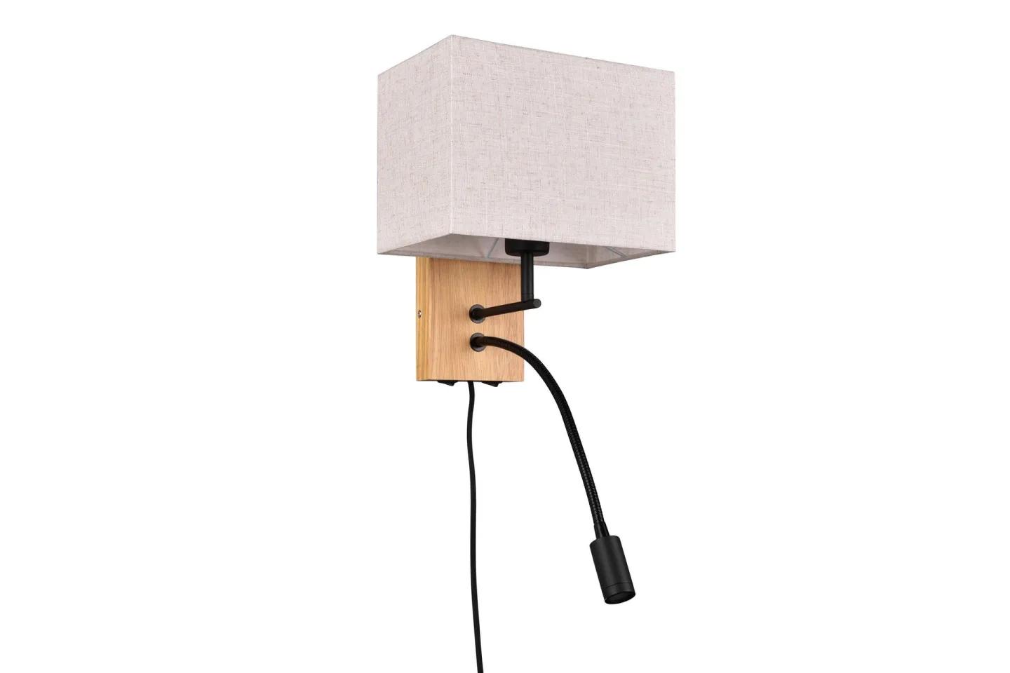 Nilam Vägglampa med läslampa 25 cm LED + E27 trä - Trä/Beige