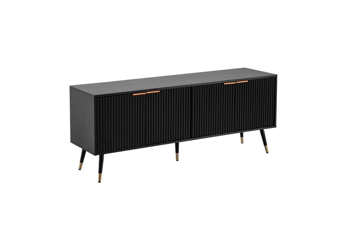 Lowboard Wohnling Spånskiva Svart Folierad med 2 Dörrar Modern Ek med Metallben -
