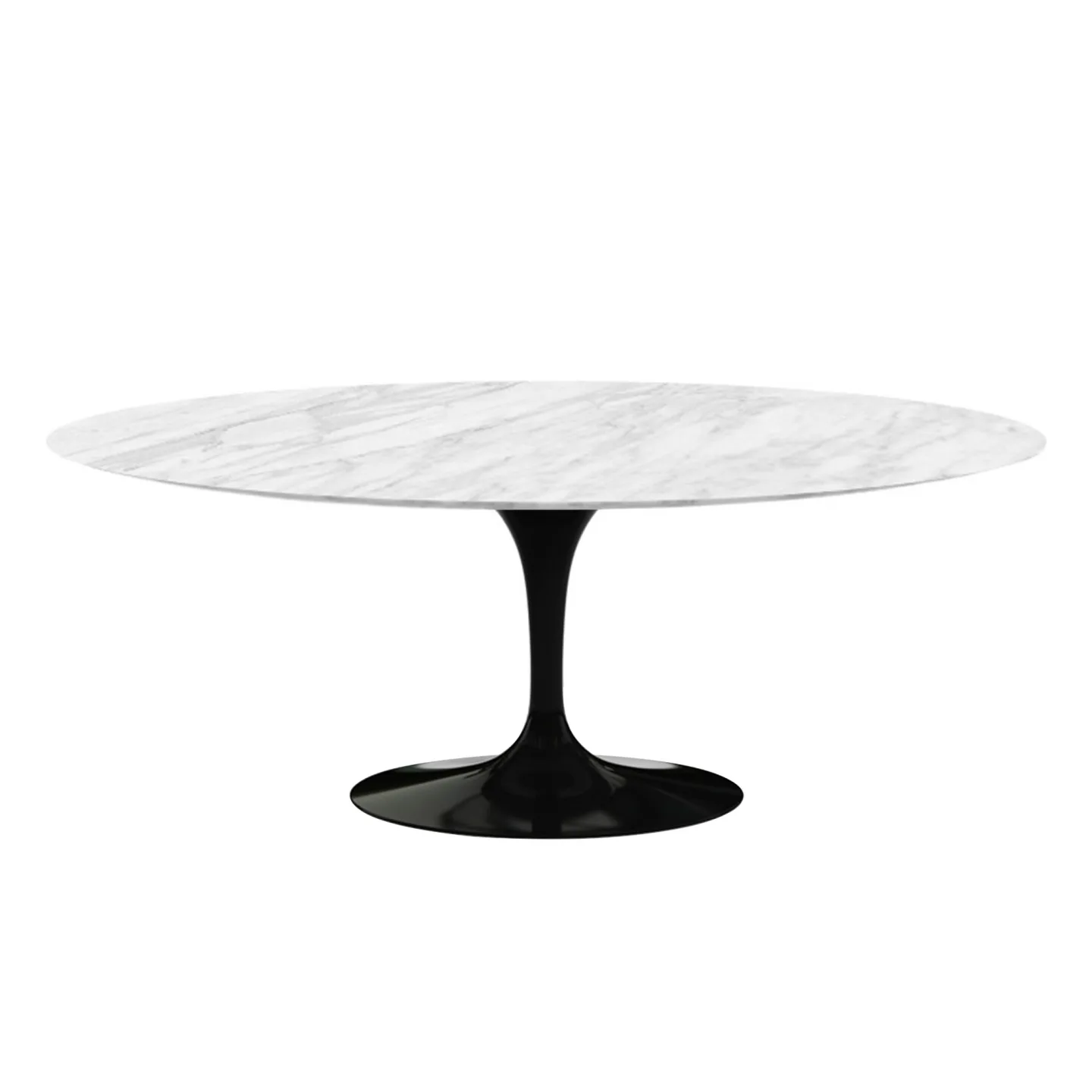 Knoll - Saarinen Oval Table - Matbord, 198 x 121 cm, Svart underrede, skiva i glansig Statuarietto marmor - Matbord - Eero Saarinen - Vit - Metall/Sten