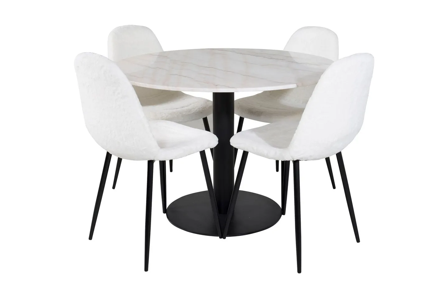 Admira Matgrupp 106 cm Rund inkl 4 Ypas Stolar - Marmor/Vit/Svart