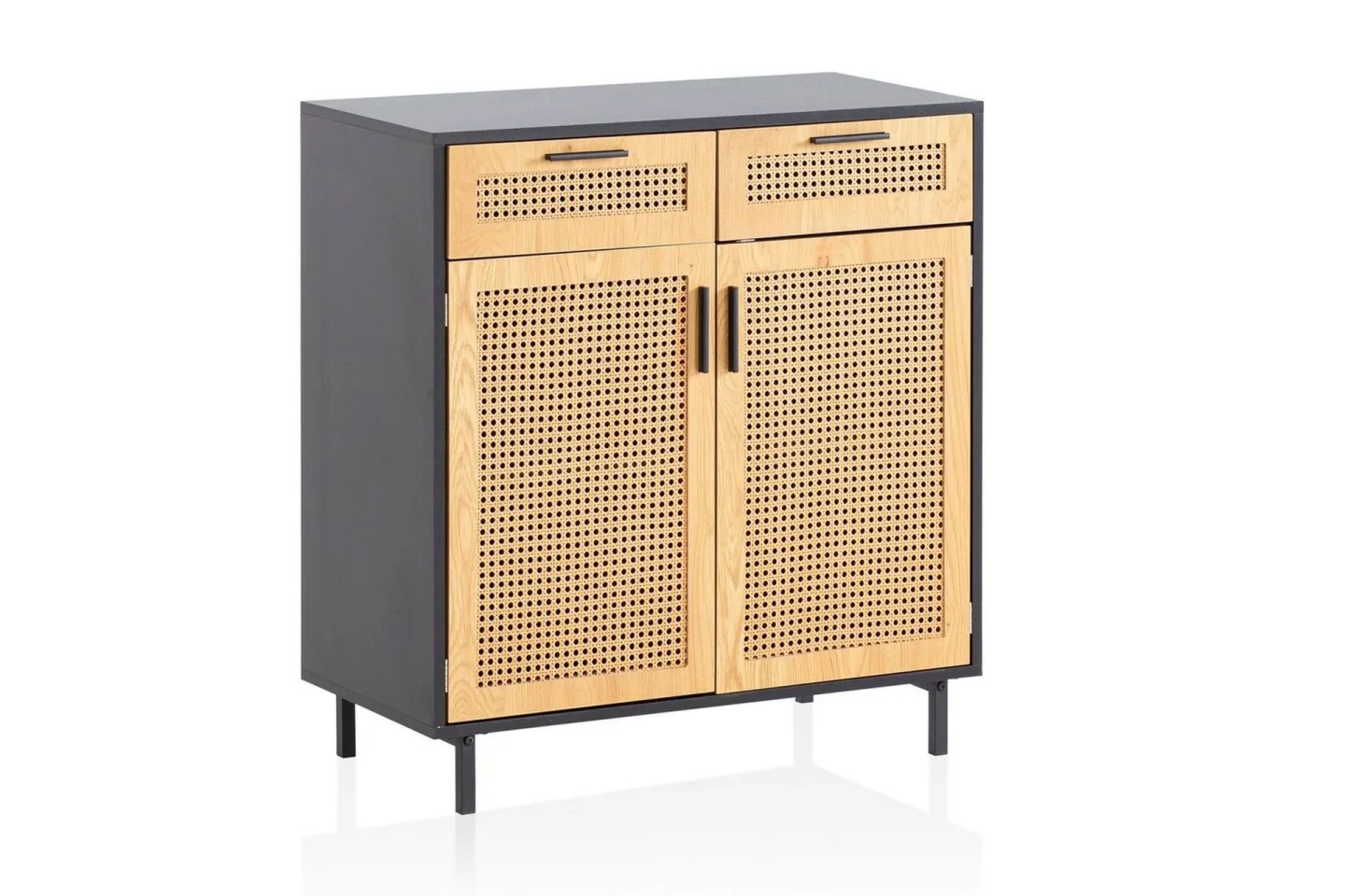 Sideboard Wohnling Melaminbelagd MDF 80 cm 2 dörrar 2 lådor med wienerflätning modern -