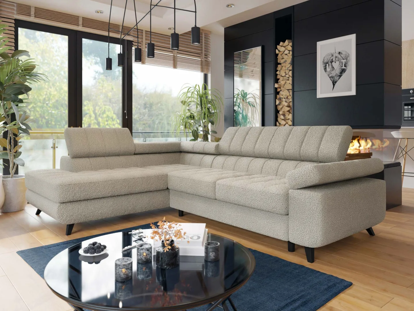 Amshyttan Bäddsoffa med Schäslong 4-sits - Beige