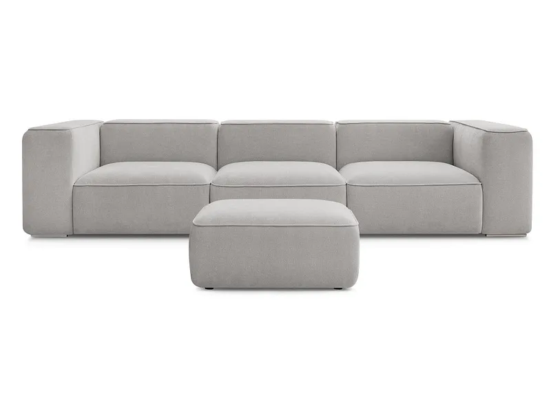3er Sofa mit Hocker BOBOCHIC ZEPHYR Stoff mit Textur hellgrau