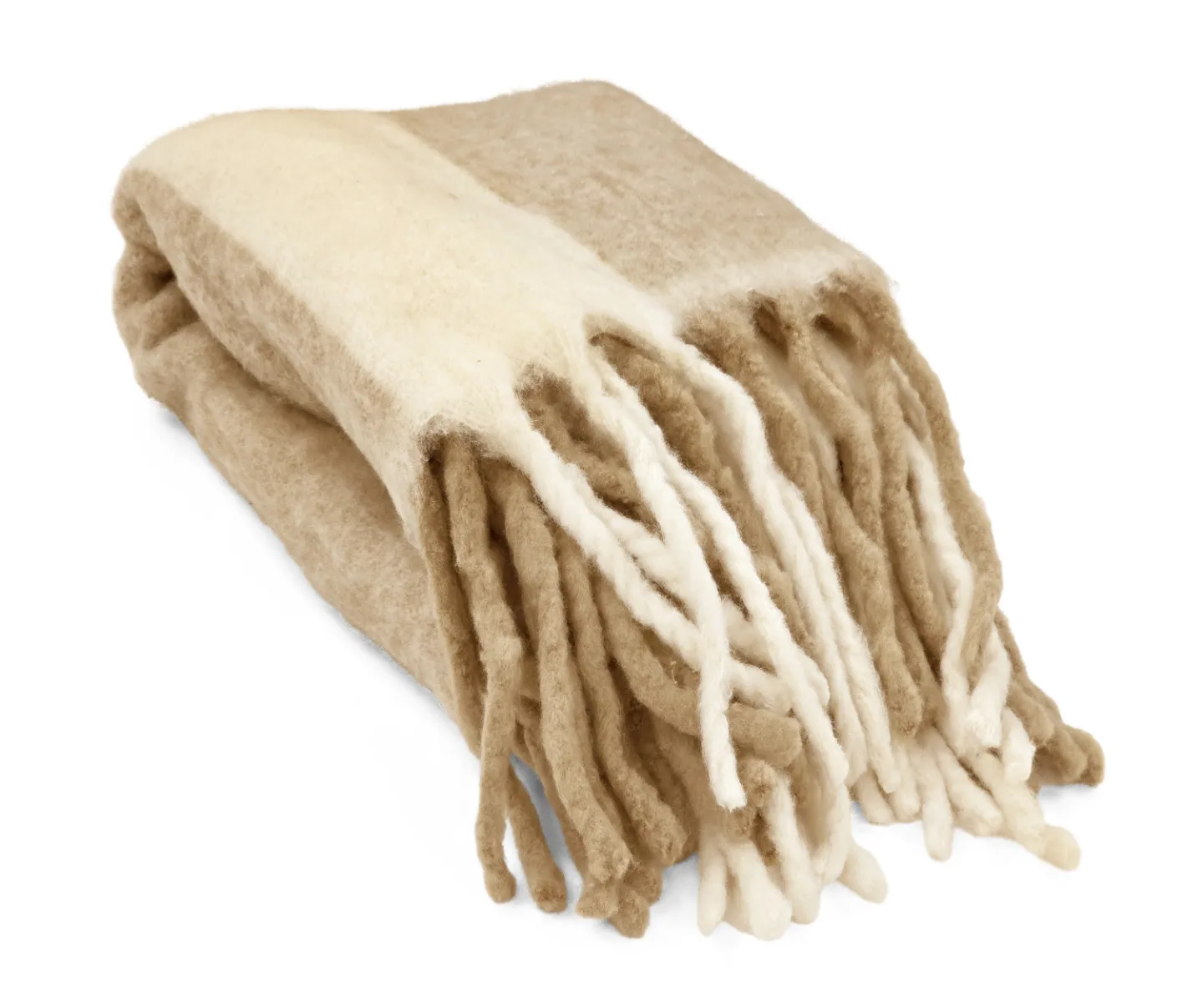 Tepper - Ullmixpledd - Beatriz Stripe (beige/hvit) (Størrelse: 130 x 170 cm)