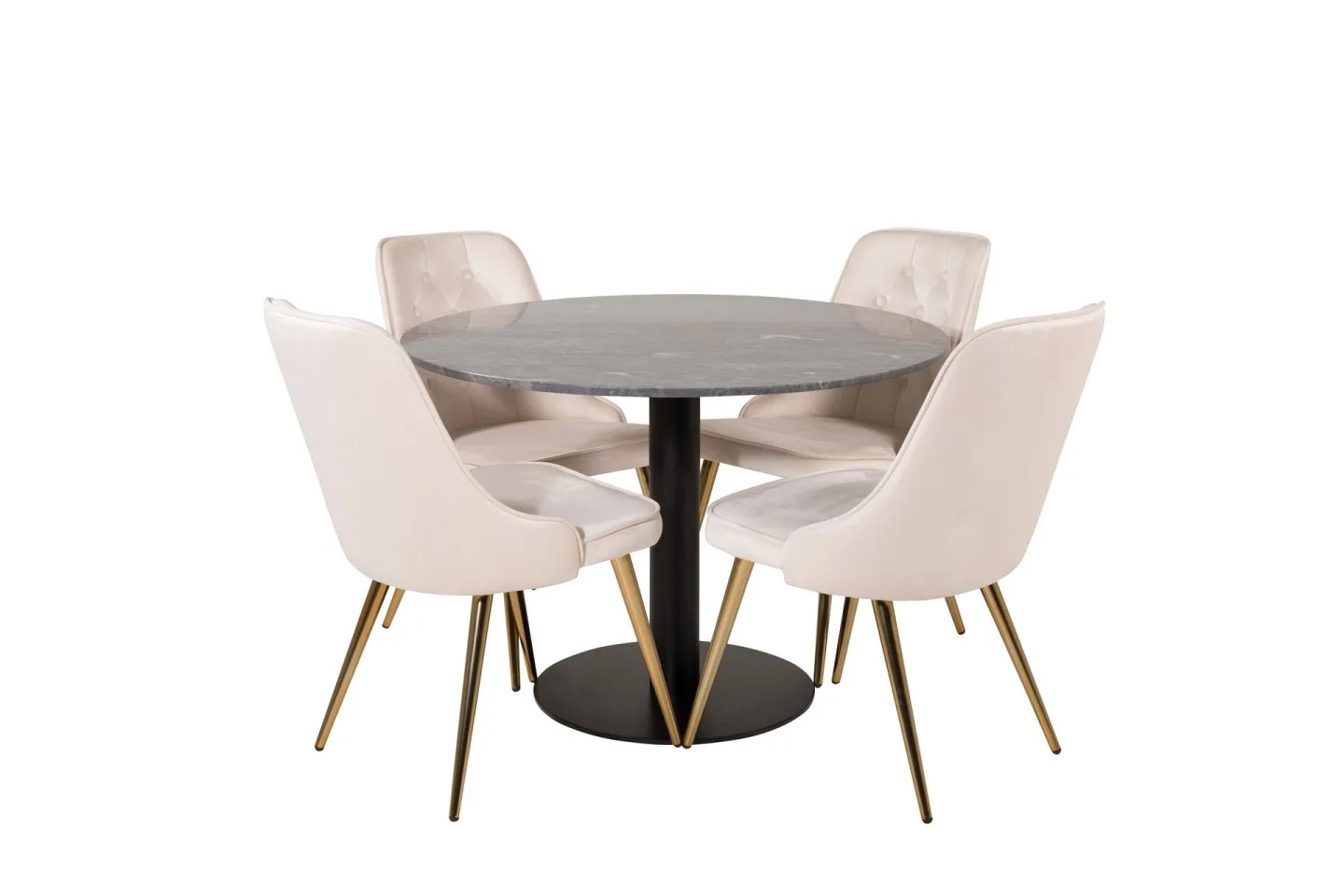 Estelle Matgrupp 106 cm Rund med 4 Velvet Deluxe stolar - Beige