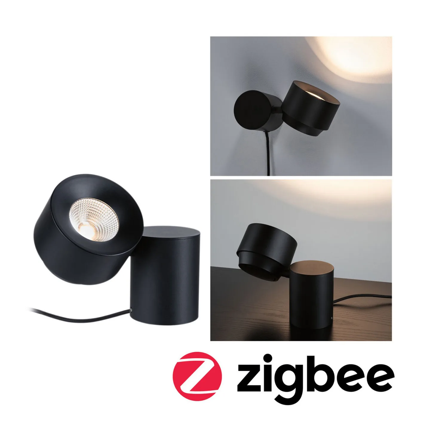 Puric Pane Bordlampe S Zigbee Dim. Sort - Paulmann - Stue - Moderne - Metal - Med én lyskilde
