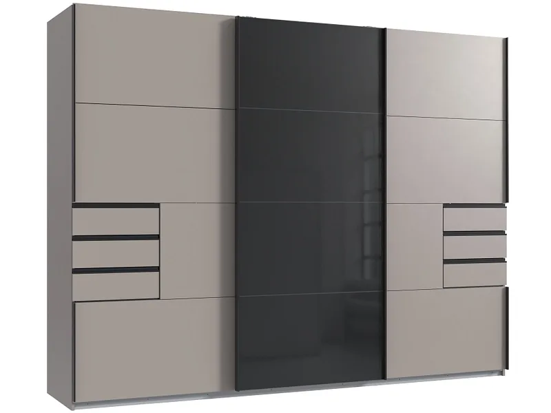 Schwebetürenschrank MIDNIGHT beige 3 Türen 6 Schubladen