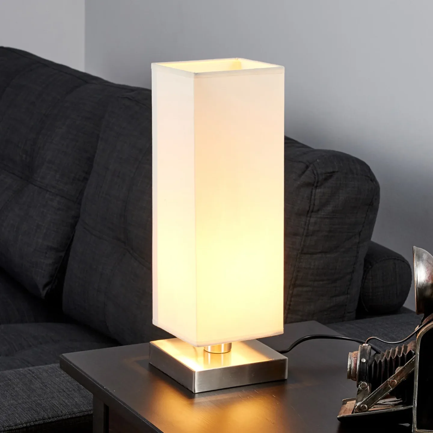 Martje LED Tischleuchte Cream - Lindby - Wohnzimmer - Modern - Stoff / Textil - Mit Schirm