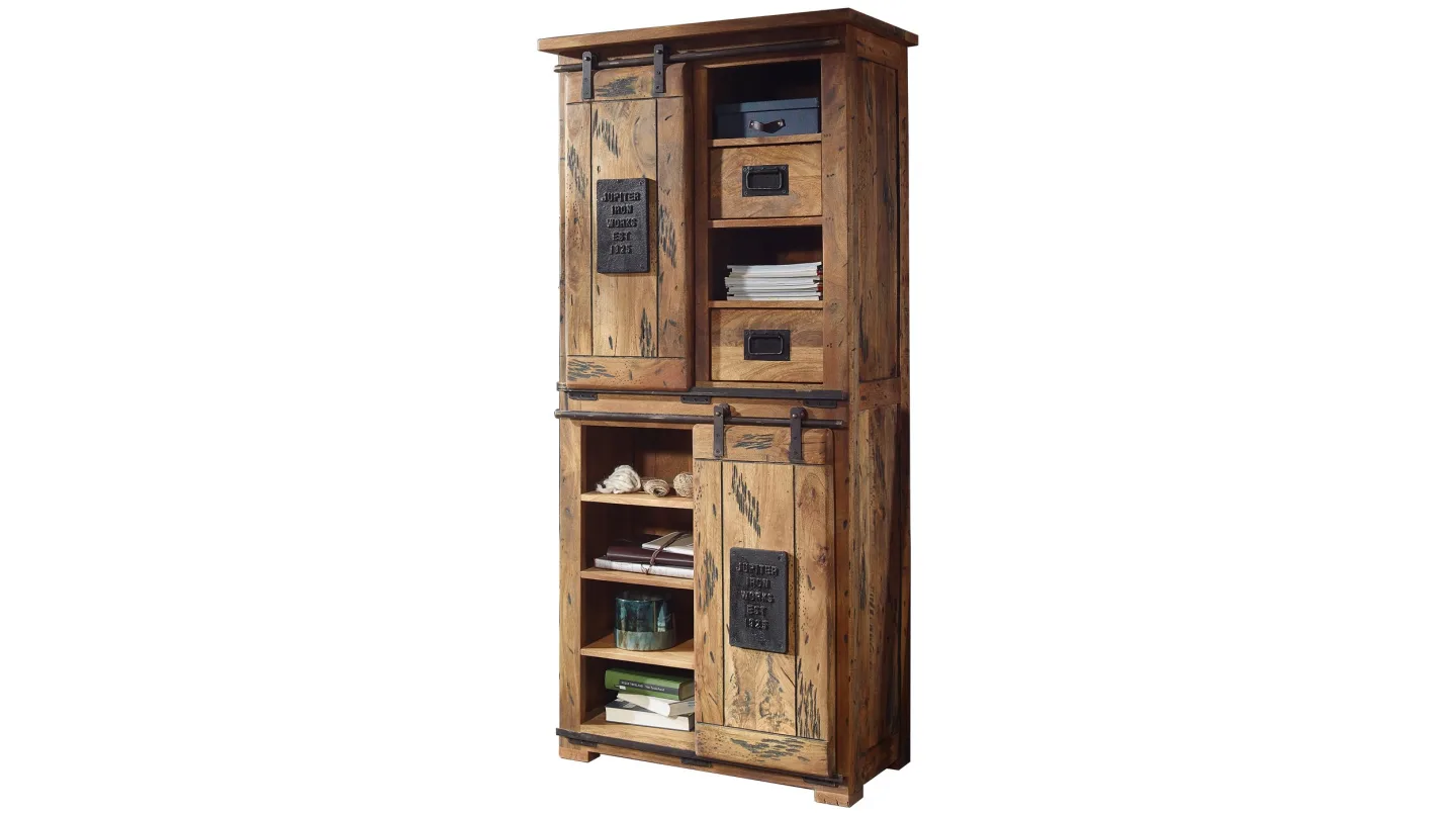 Highboard mit 2 Rolltüren Mango massiv 80 cm - EMANUEL