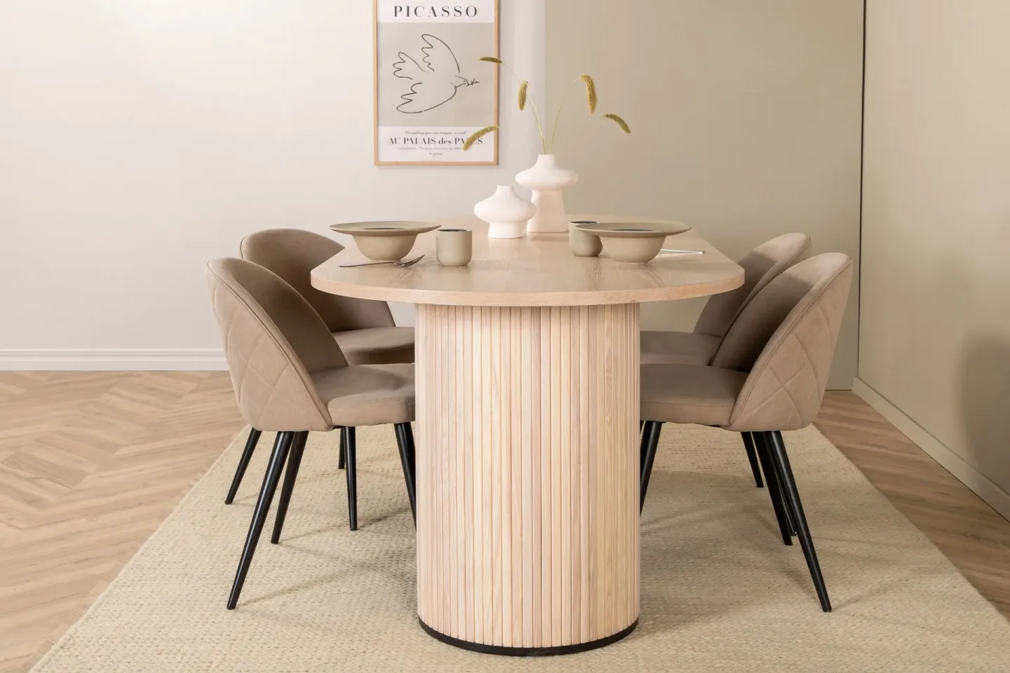 Bianca Matgrupp 200 cm Oval med 4 Velvet stolar - Svart
