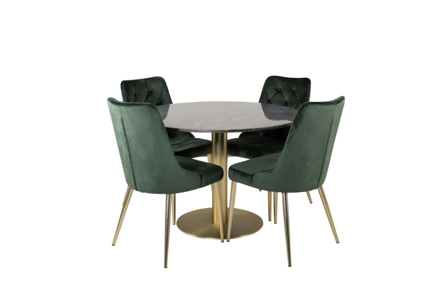 Estelle Matgrupp 106 cm Rund med 4 Velvet Deluxe stolar - Svart/Guld