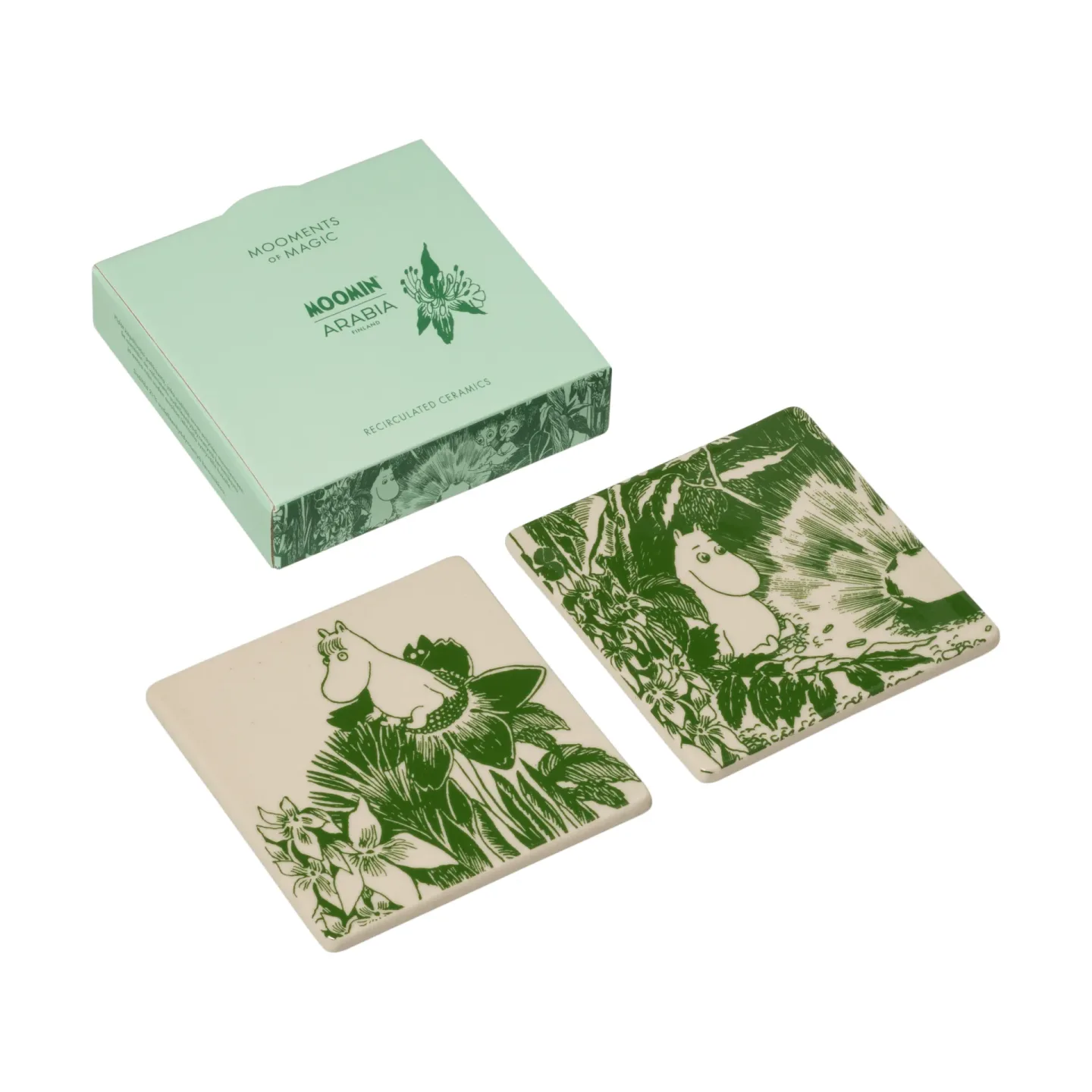 Moomin Arabia Mystischer Wald Mumin Glasuntersetzer Grün, 10x10 cm, 2er-Pack