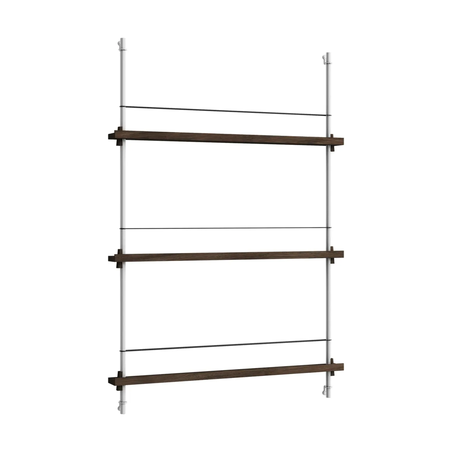 MOEBE Magazine Shelving tidningsställ Rökt ek-rostfritt stål, 85x115x7 cm, MS.115.1