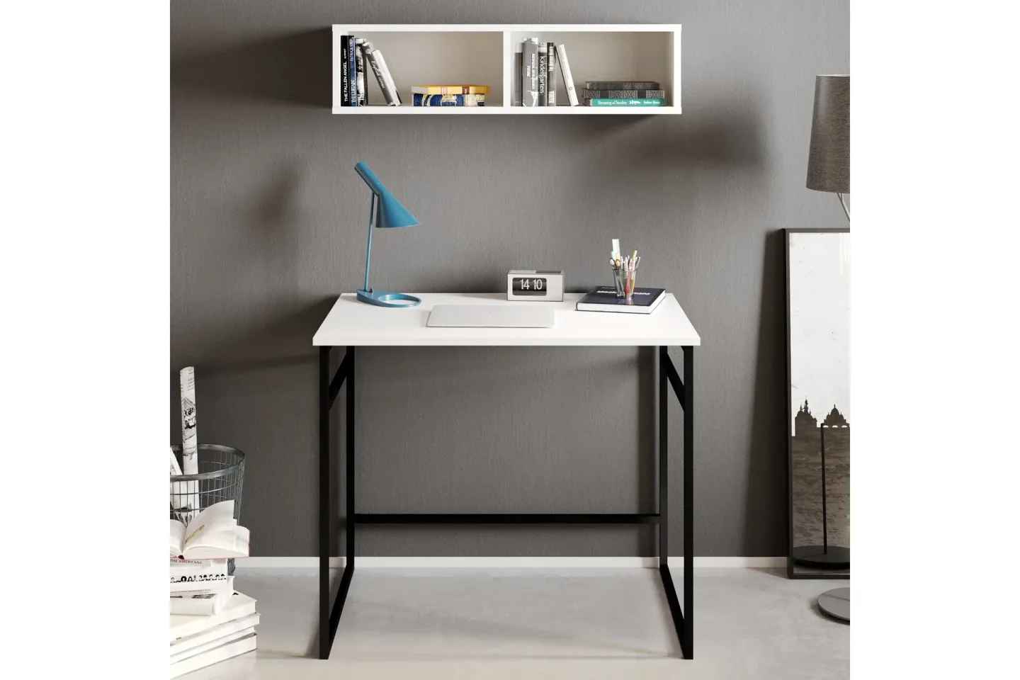 Klingbo Skrivbord 90 cm med Förvaring Vägghylla - Vit