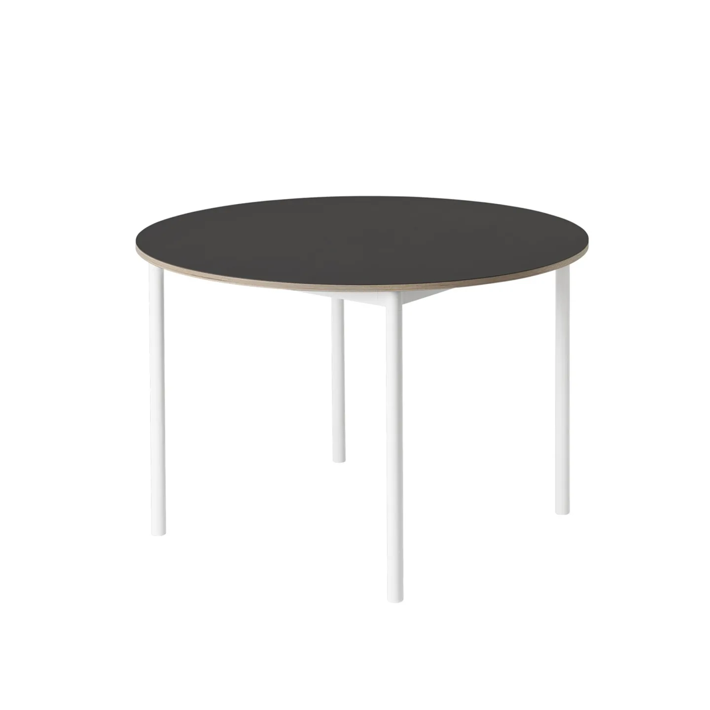 Muuto - Base Table, Ø110 cm, Top: Black Linoleum, Plywood edges, Frame: White - Matbord - Mika Tolvanen