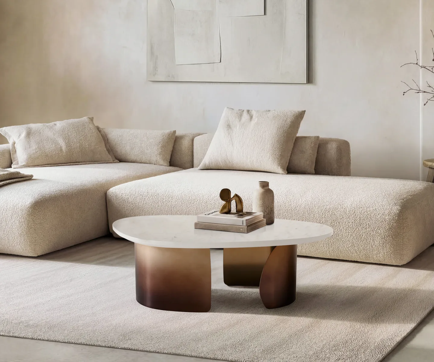Couchtisch Marvello 100x50 cm Marmor Weiß Metall Gold Ombre