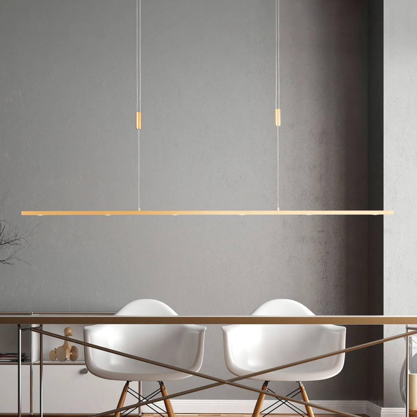 LED-pendellampe Tolu, lengde 139 cm, messing - Quitani - Stue - Moderne - Metall - Med en lyskilde