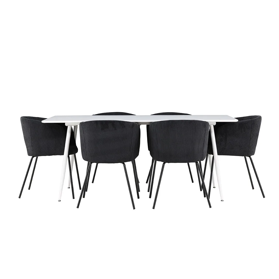 Silar Essgruppe Tisch 90x180cm und 6 Flöhl Stühle mit Armlehnen weiß.