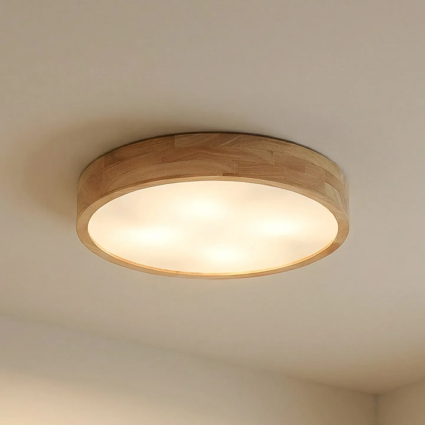 Tanju taklampa, Ø60 cm, 5 lampor, gummiträ – Lindby - Vardagsrum - Lantlig / rustik - Rund