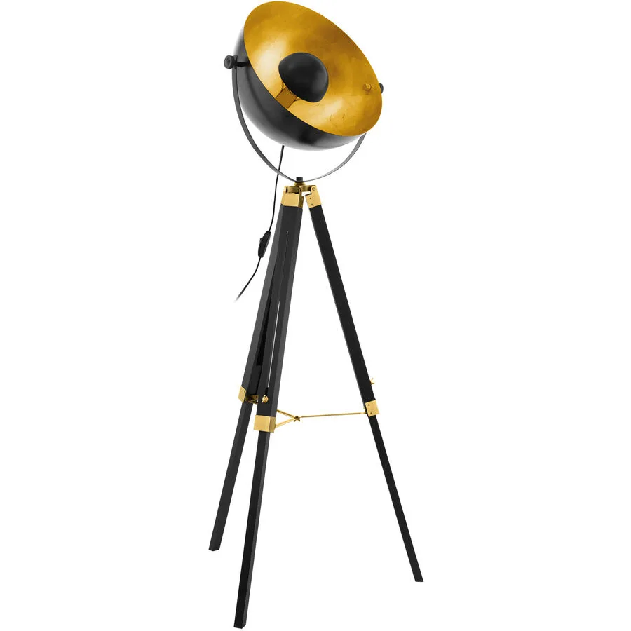Eglo Stehlampe Covaleda Schwarz/Gold Stahl/Holz 55 cm 164 cm Höhenverstellbar (manuell) - Material: Holz/Stahl