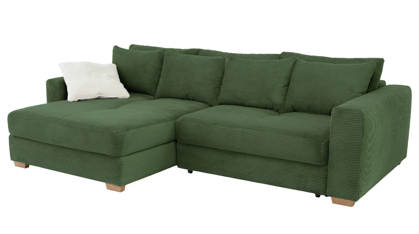 Ecksofa Cord Schlaffunktion grün Bettkasten 288 x 186 cm - KAMPEN