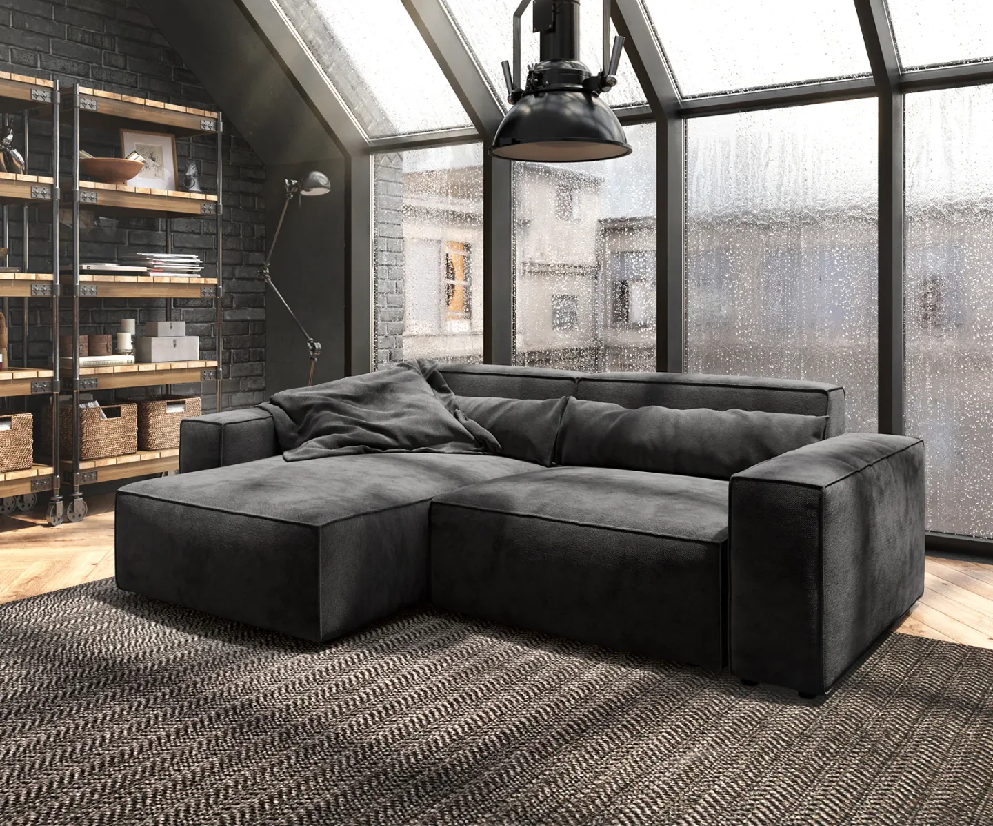 Ecksofa Sirpio 230x155 cm Mikrofaser Schwarz Recamiere variabel