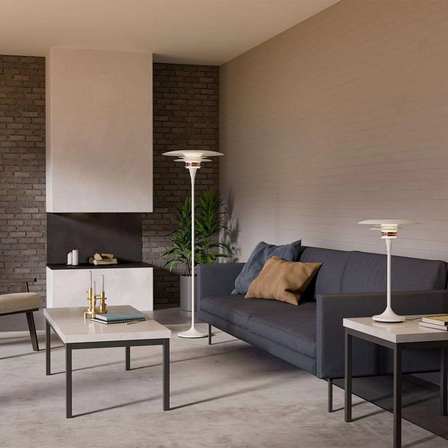 Diablo Stehleuchte Ø50 Matt White/Rosé Silver - Belid - Wohnzimmer - Metall