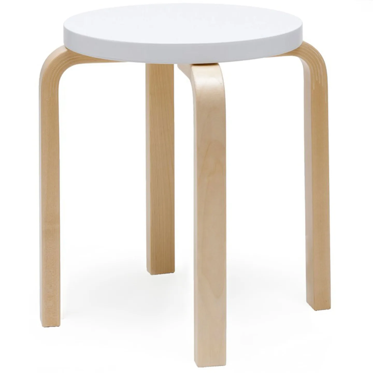 Artek - Pall E60, 4 ben, Klarlackade ben, Lackad vit sits - Pallar - Alvar Aalto - Vit - Trä