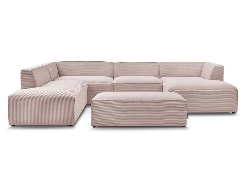 Ecksofa mit Hocker BOBOCHIC MEGEVE Cord-Stoff rosa