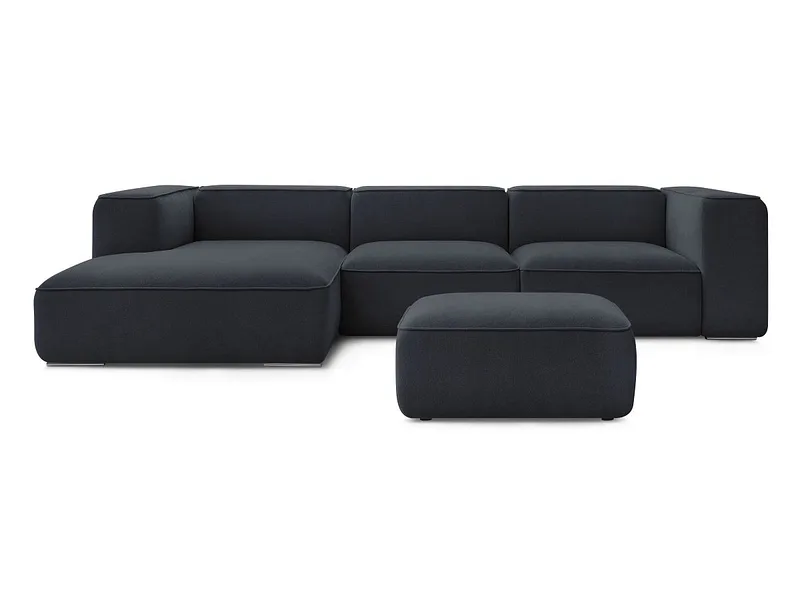 Ecksofa mit Hocker BOBOCHIC ZEPHYR Stoff mit Textur dunkelblau