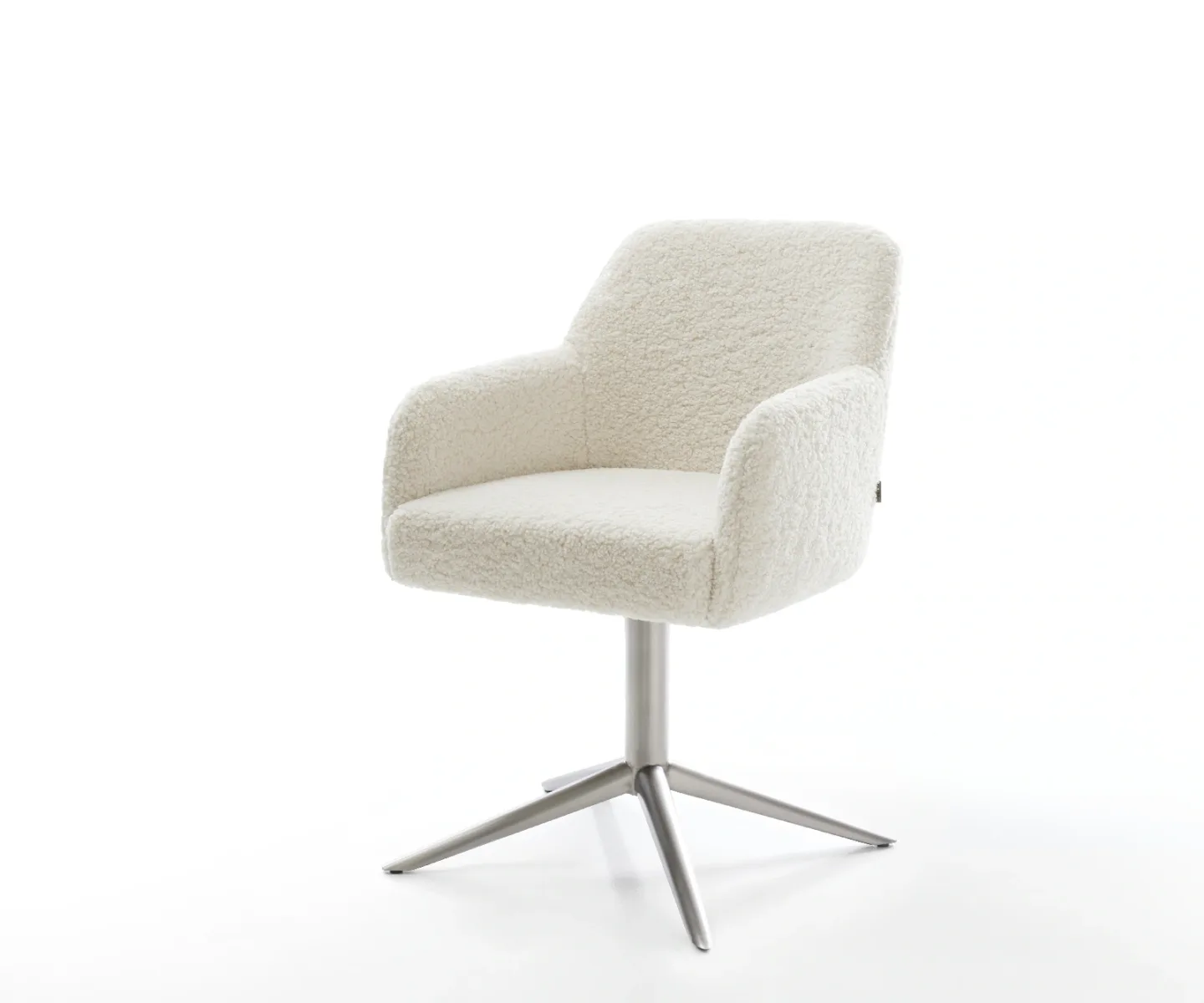Drehstuhl Greg-Flex Teddystoff Beige Fußkreuz Edelstahl 360° drehbar Wippfunktion Taschenfederkern