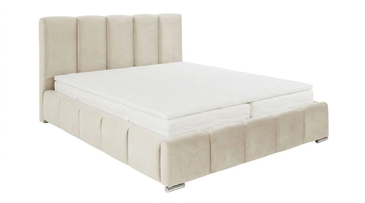 Cleaton Bubblig Sängram 180x200 cm med Förvaring HVILA Resårmadrass och Bäddmadrass i Latex med Tvättbar klädsel - Beige/Vit