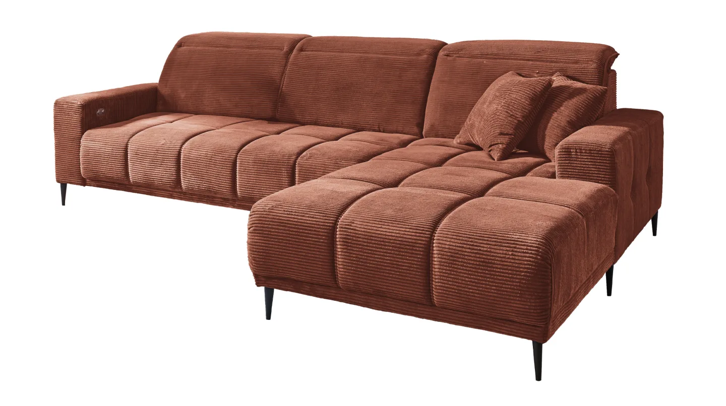 Ecksofa Cord rost elektrisch ausfahrbar 286 cm - OT rechts - MARISOL