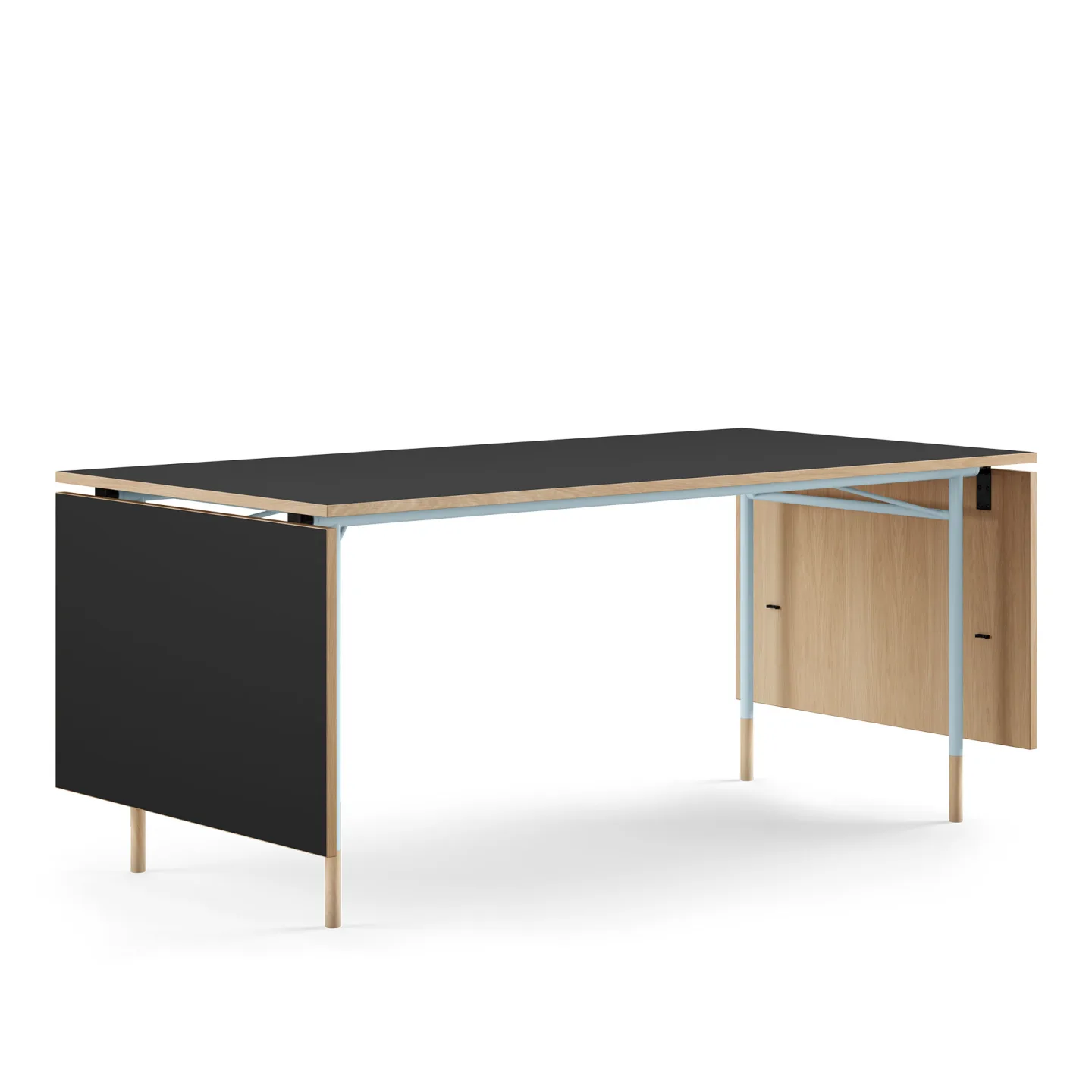 House of Finn Juhl - Nyhavn Dining bord, With Extensions, Top: Walnut, Base: Orange Steel - Matbord - Finn Juhl - Orange,Träfärgad - Metall/Trä