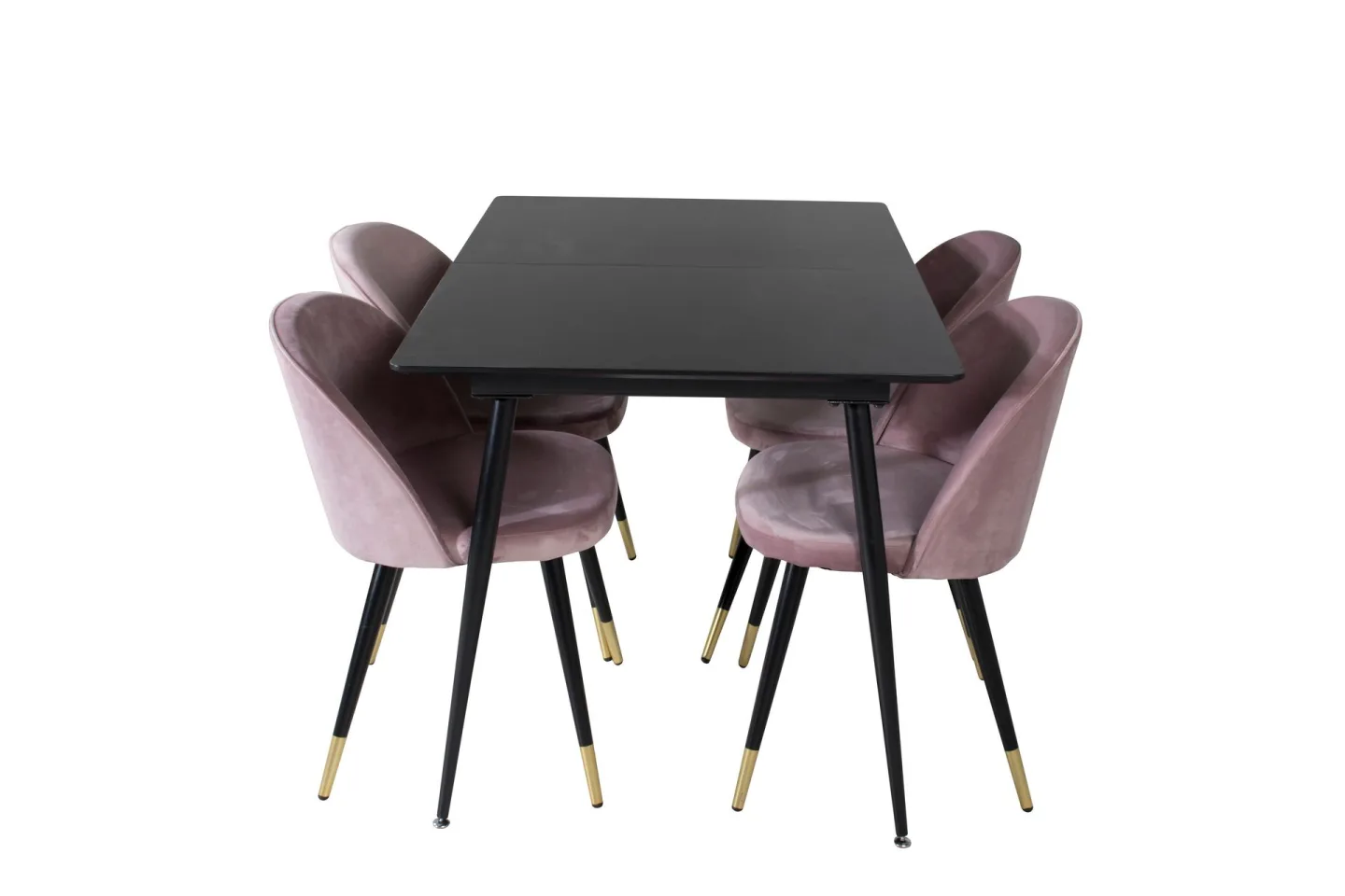 Silar Matgrupp Förlängningsbar 120 cm Rektangulär med 4 Velvet stolar - Svart