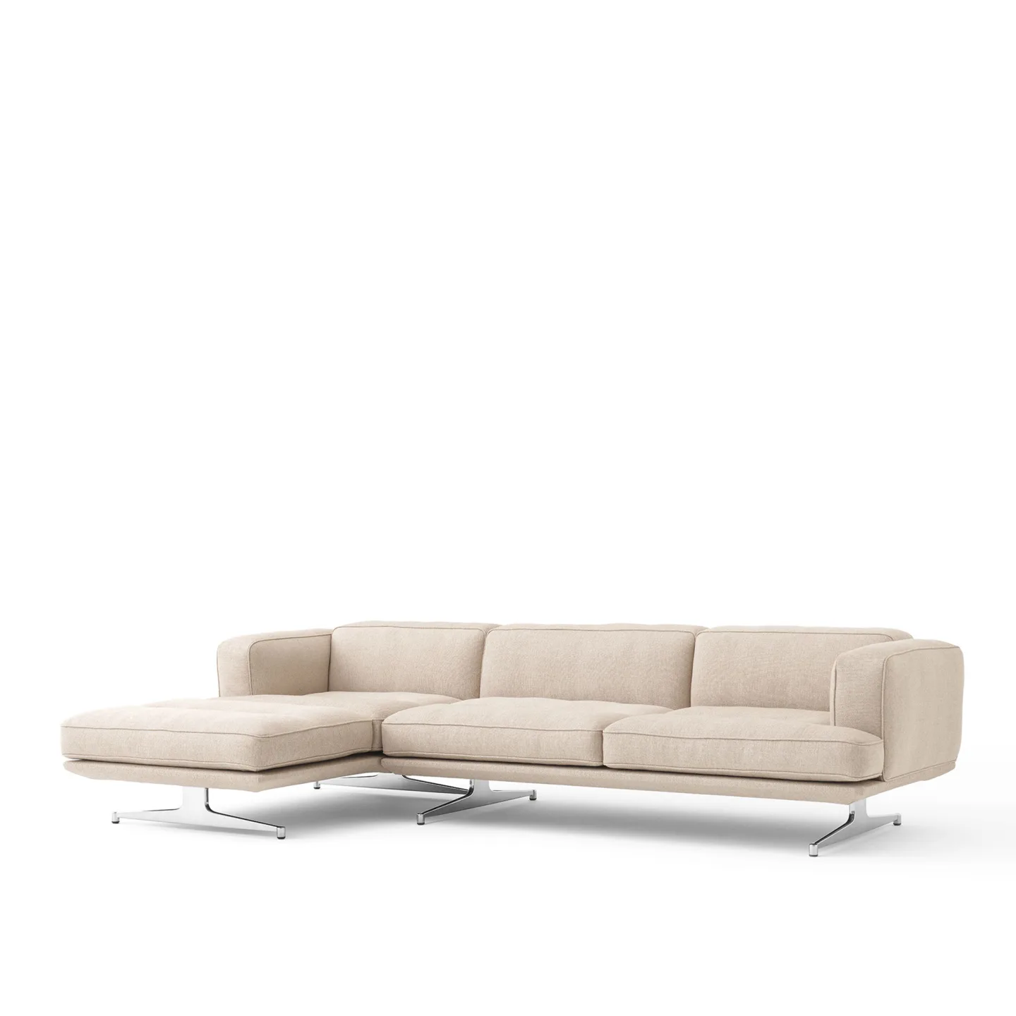 &Tradition - Inland AV42 vänster schäslong polerad aluminium ben ecriture 0240 - Soffor - Anderssen & Voll - Beige - Metall/Textilmaterial/Syntetiskt/Skum
