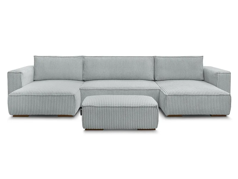 Panorama-Ecksofa mit Hocker BOBOCHIC CHELSEA Cord-Stoff hellgrau