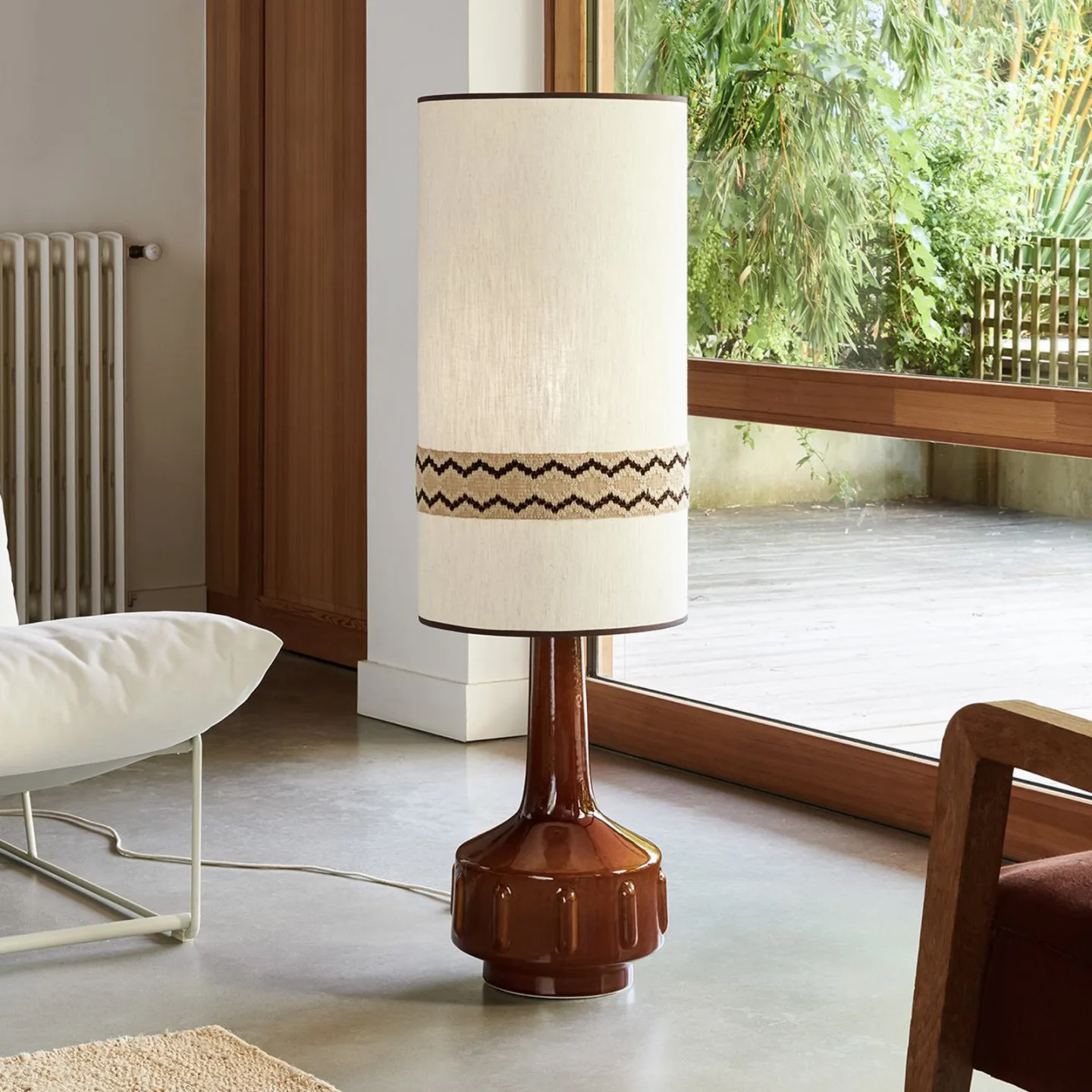 Jimmy Stehlampe braun/beige Borte 121 cm - MARKET SET - Wohnzimmer - Keramik - Mit Schirm