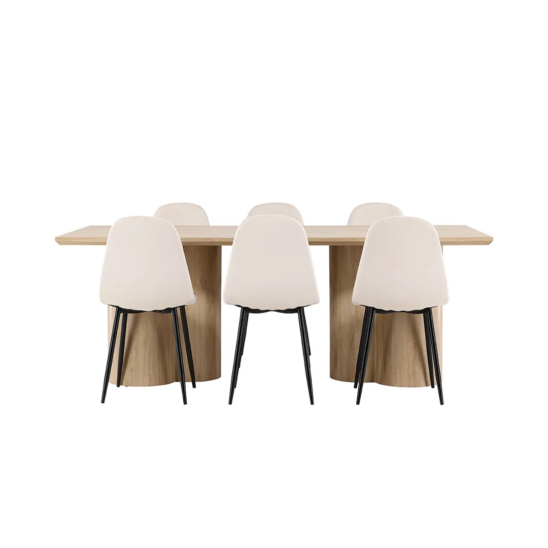 Olivia Essgruppe Tisch 100x210cm und 6 Velours Stühle natur.