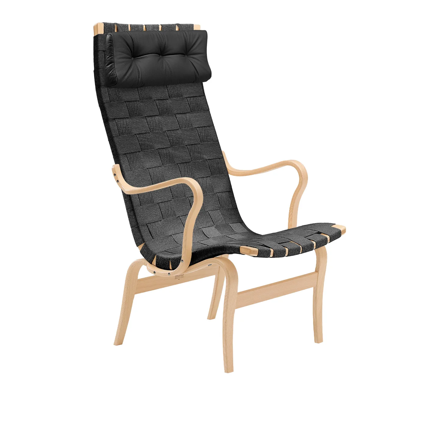 Bruno Mathsson International - Mi 473 Eva - Hög rygg - Klarlackad bok - Fårskinn Scandinavian Grey/Elmosoft 99999 - Fåtöljer - Bruno Mathsson - Grå - Läder/Trä/Ull