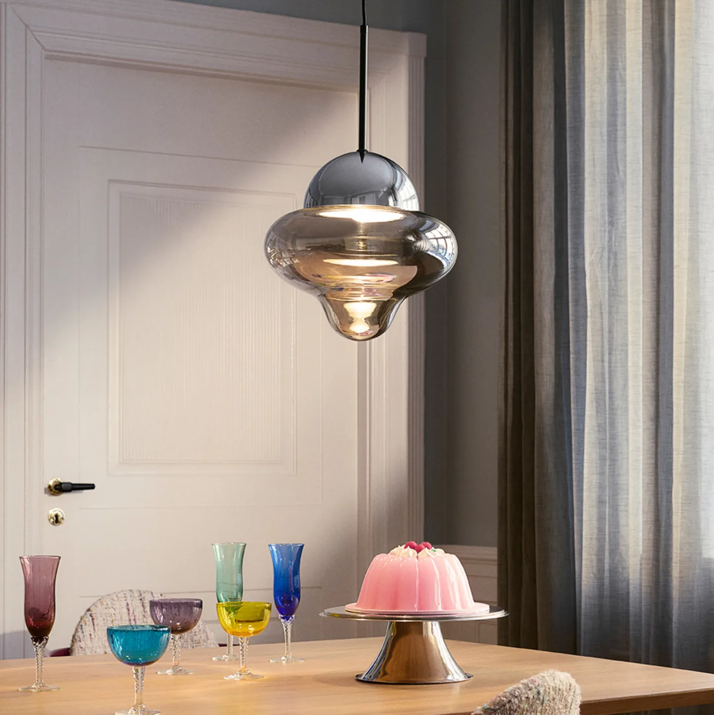 Nutty XL Pendelleuchte Smoke/Chrome - Design By Us - Wohnzimmer - Glas - Einflammig