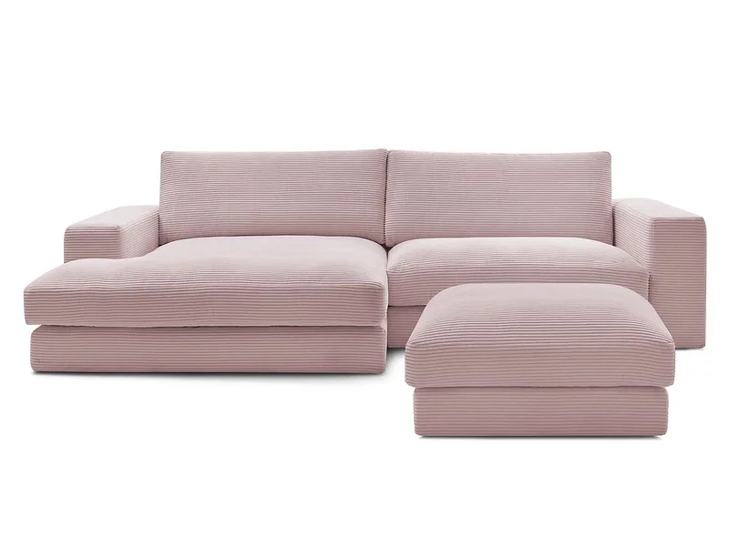Ecksofa mit Hocker BOBOCHIC LEONARD Cord-Stoff violett